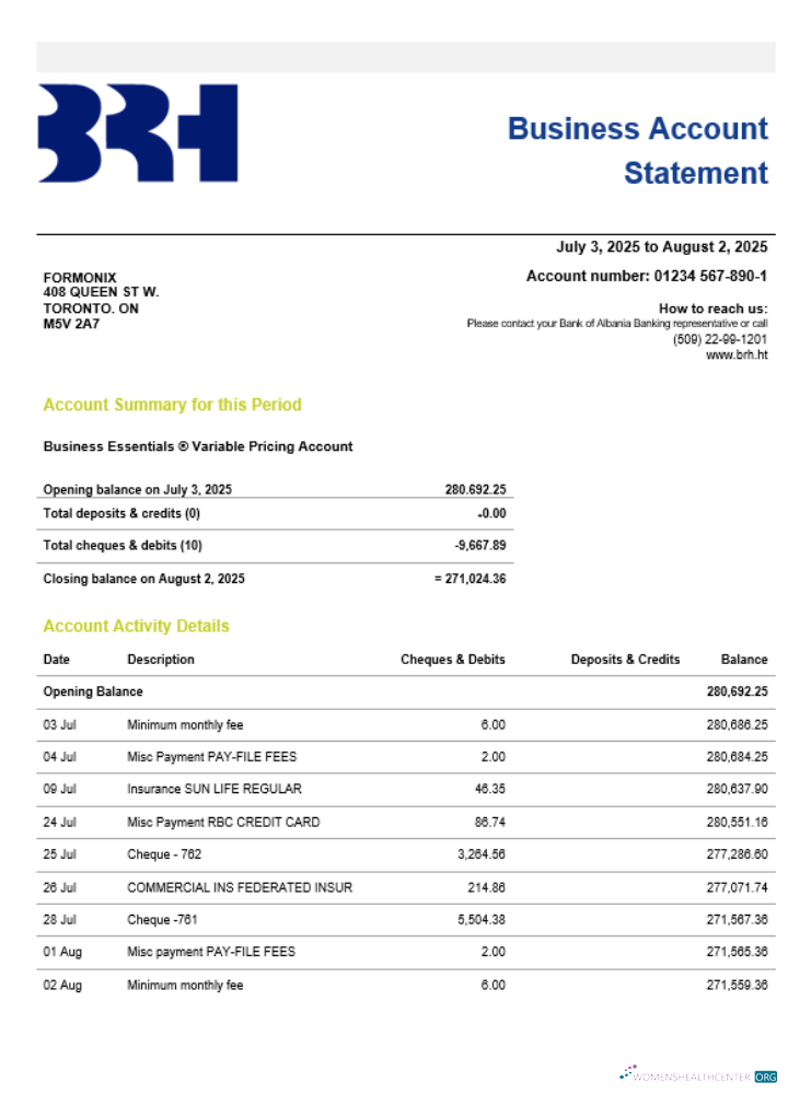 Download Haiti BRH firm account statement Word and PDF template Photoshop template